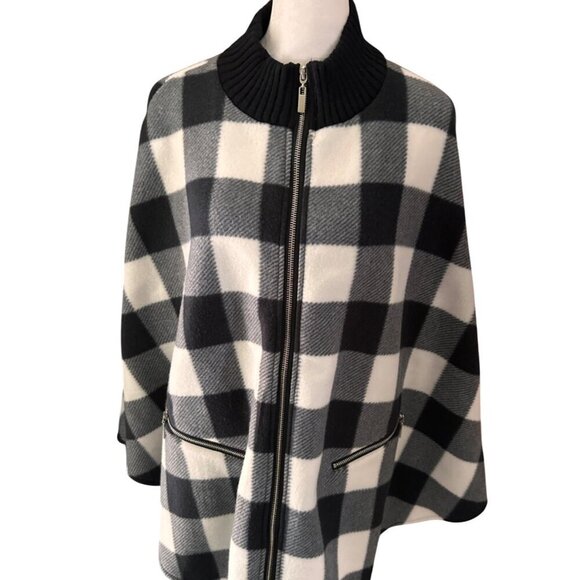 Le Moda Black and White Buttalo Check Zip Up Kimono - Picture 1 of 6
